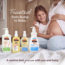 Palmer's Baby cocoa butter oil assortment bottles with pumps, lined up on display.