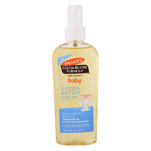 Palmer's Baby cocoa butter oil bottle with pump, amber color, 5.1 fl oz.