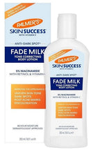 Palmer's Skin Success Fade Milk anti-dark spot body lotion bottle and box, 8.5 oz