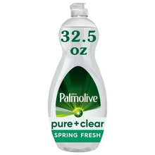 Liquid dish soap bottle, Palmolive pure+clear Spring Fresh, 32.5 oz, front label view