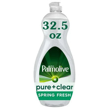 32.5 oz liquid dish soap bottle, Palmolive pure+clear Spring Fresh, green label