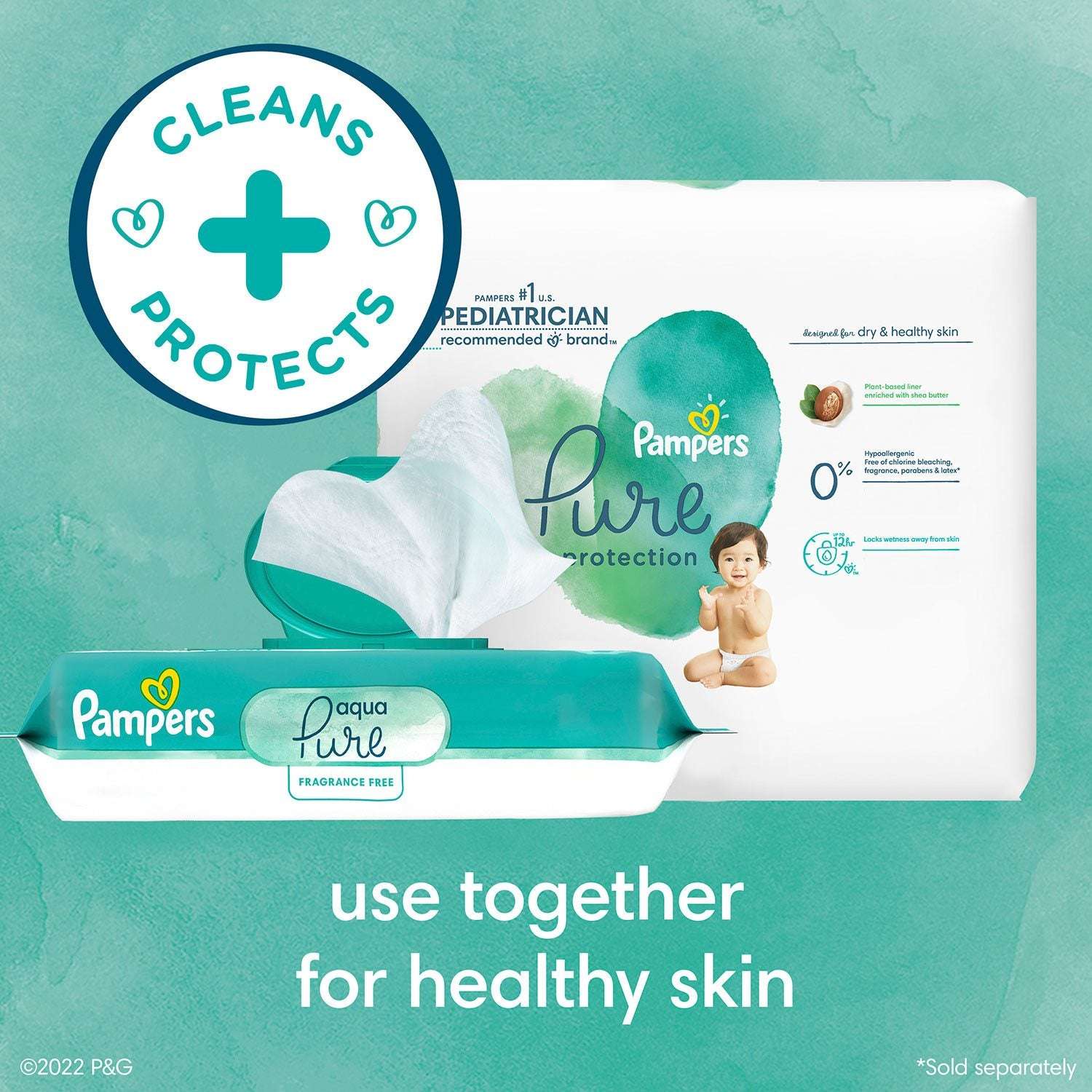 Pampers Aqua Pure Baby Wipes, Fragrance Free, 13 pk., 728 Wipes