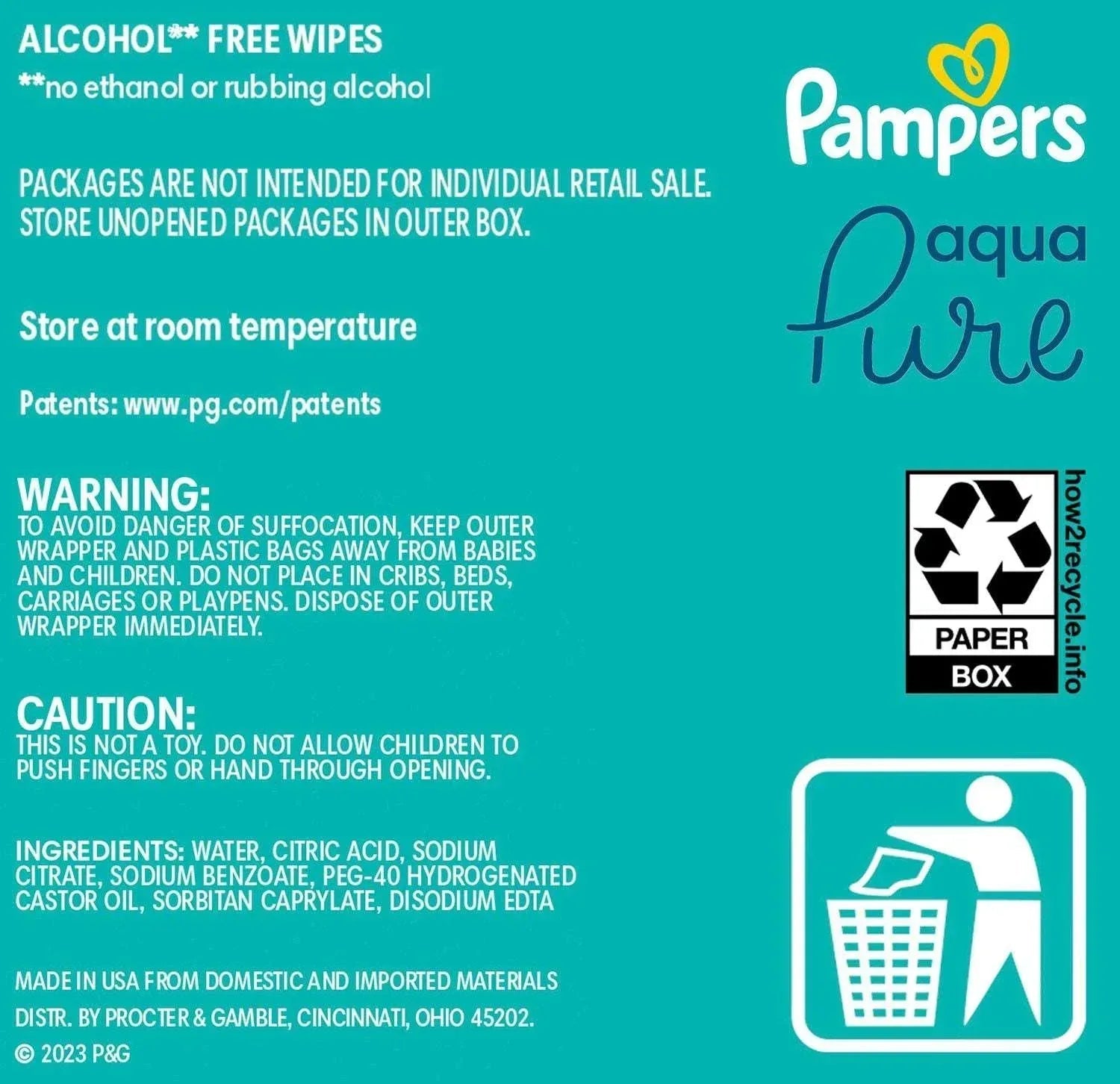 Pampers Aqua Pure Baby Wipes, Fragrance Free, 13 pk., 728 Wipes