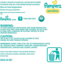 Pampers Sensitive fragrance-free baby wipes product details and warning panel