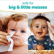 Baby face wipe and messy snack cleanup with white wipes, Pampers Sensitive
