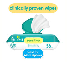 Sensitive baby wipes container with teal lid, white wipes, 56-count pack