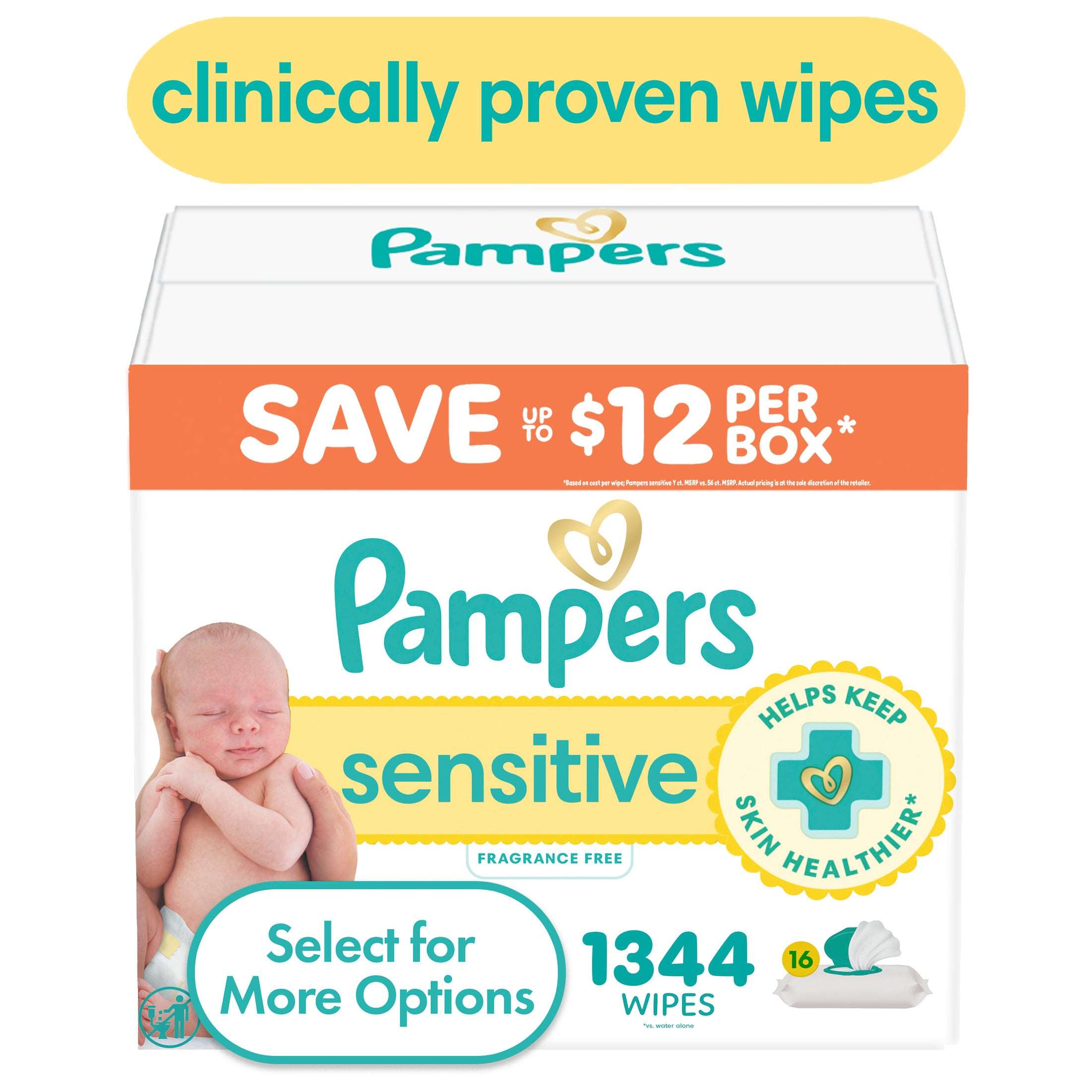 Pampers Sensitive Baby Wipes Unscented, 16 Pack, 1344 Total Count (Select for More Options)
