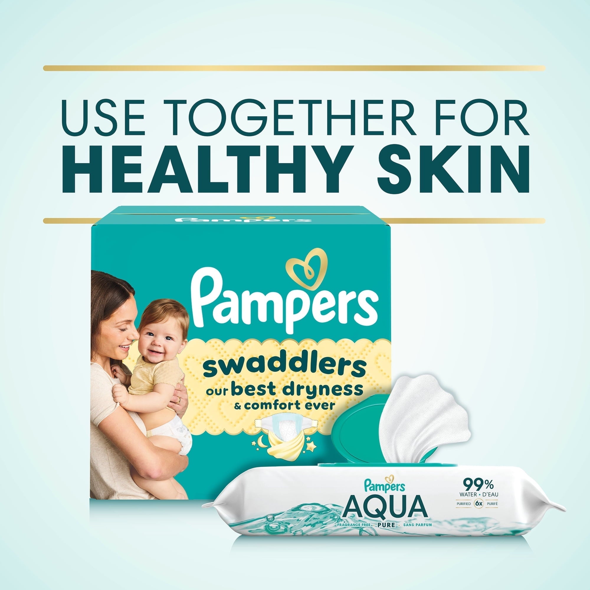 Pampers Aqua Pure Baby Wipes, 99% Water, Unscented, 8-Pack 448 Total Wipes (Select for More Options)