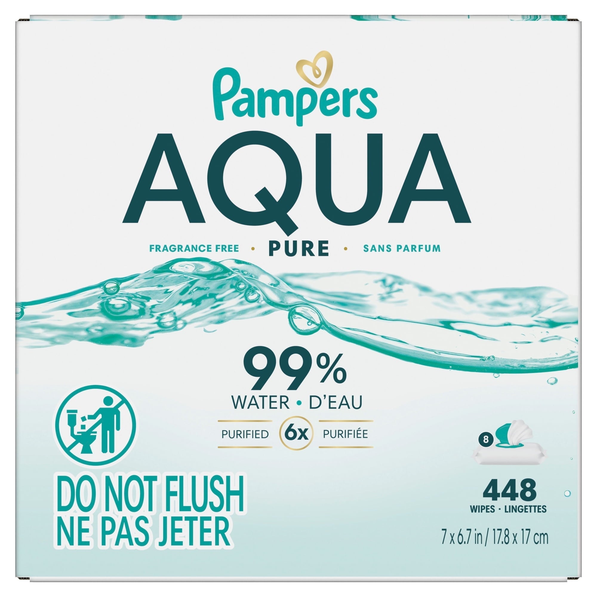 Pampers Aqua Pure Baby Wipes, 99% Water, Unscented, 8-Pack 448 Total Wipes (Select for More Options)