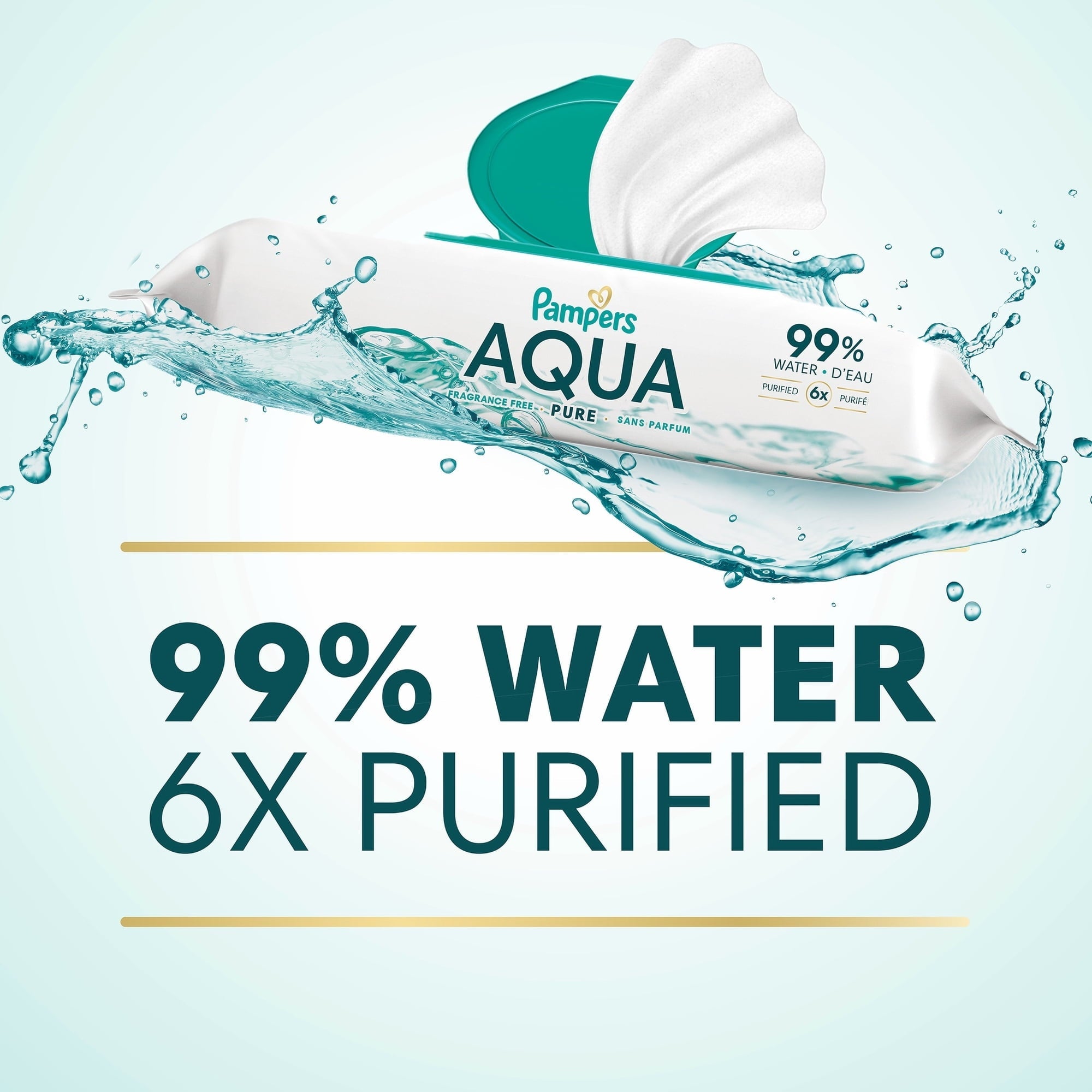 Pampers Aqua Pure Baby Wipes, 99% Water, Unscented, 8-Pack 448 Total Wipes (Select for More Options)