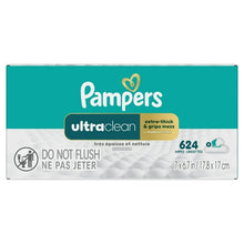 Pampers ultraclean baby wipes box back, 624 wipes, do not flush label