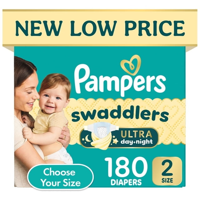 Pampers Swaddlers Ultra day-night diaper box, Size 2, 180 diapers