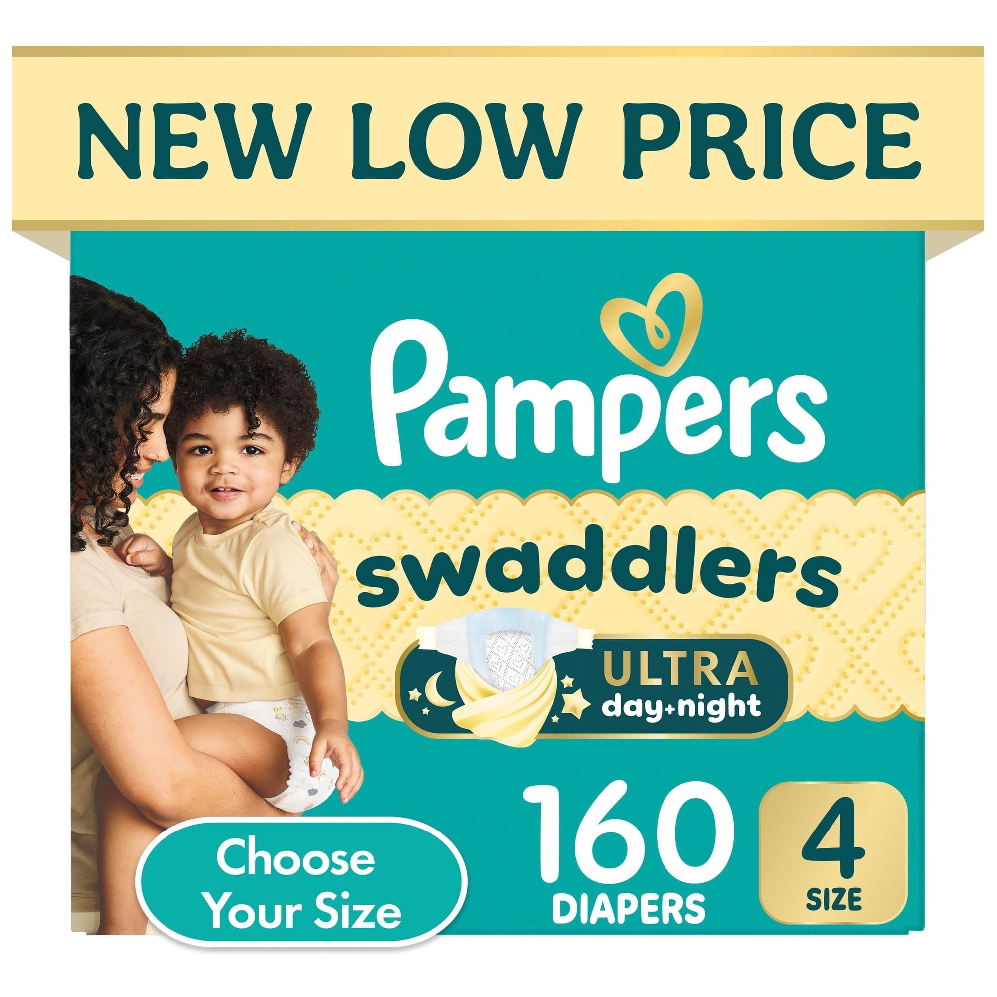 Pampers Swaddlers Ultra day-night diaper box, Size 4, 160 diapers