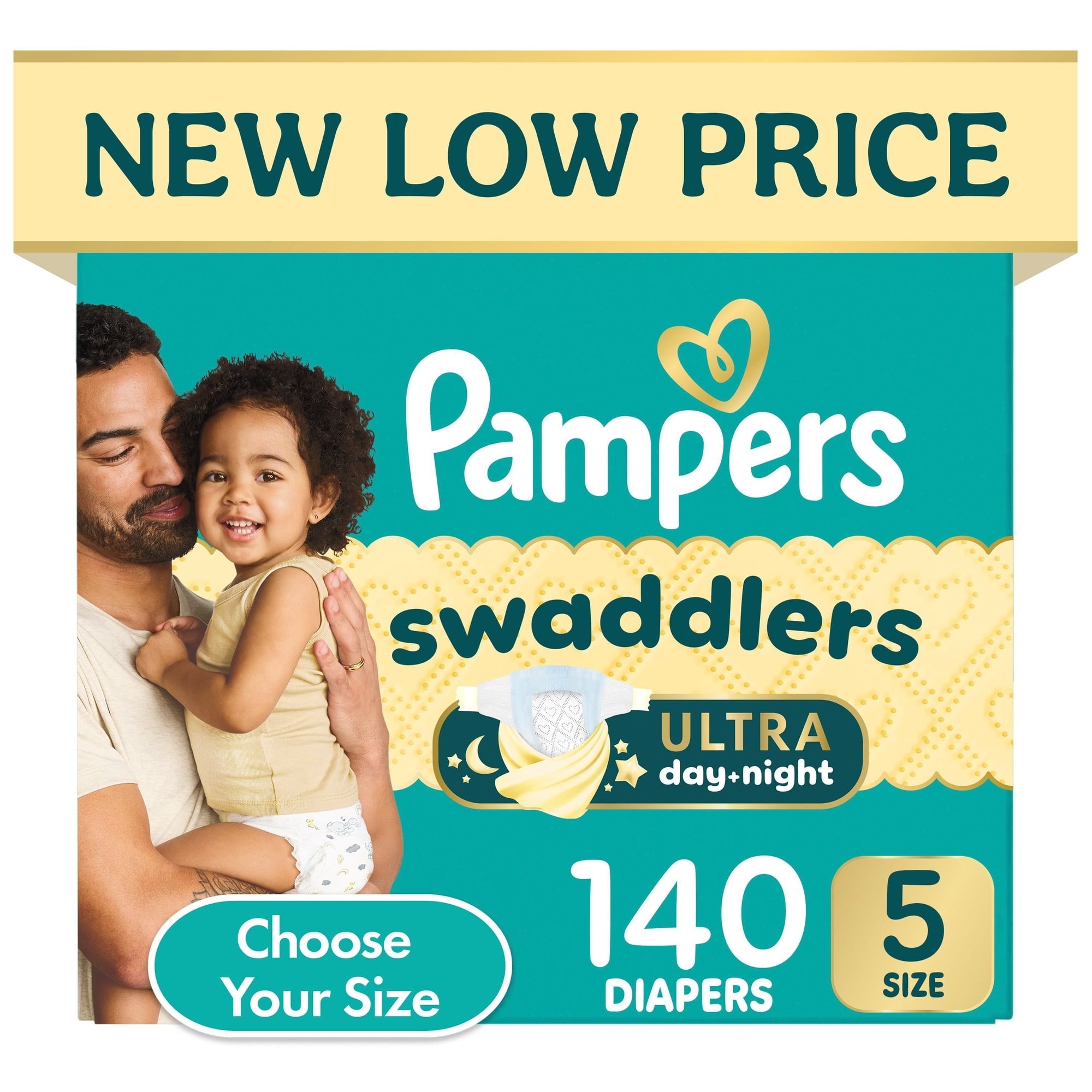 Pampers Swaddlers Ultra day-night diaper box, Size 5, 140 diapers