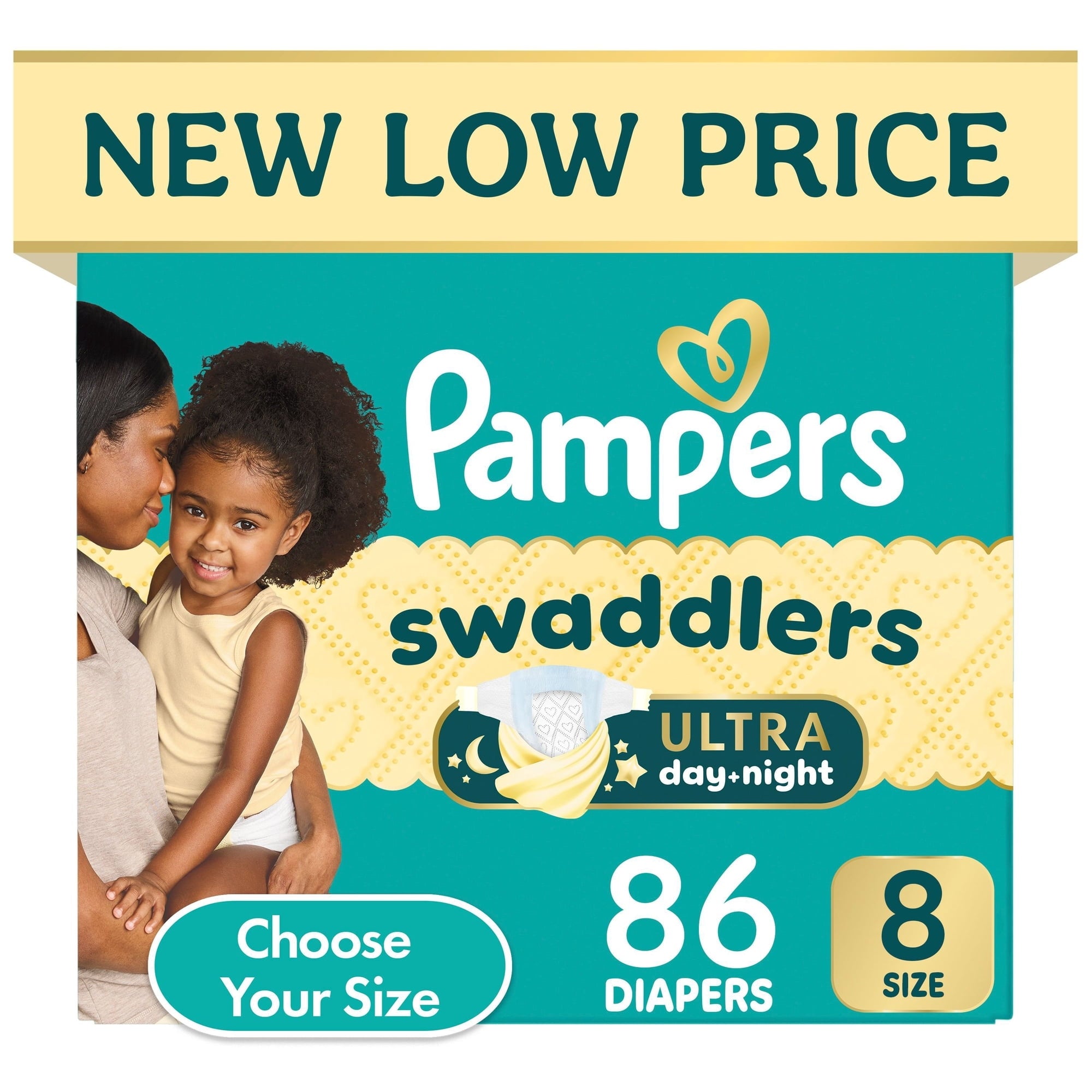 Pampers Swaddlers Ultra day-night diaper box, Size 8, 86 diapers