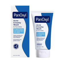 Acne creamy wash box and tube set, blue-and-white packaging, front views
