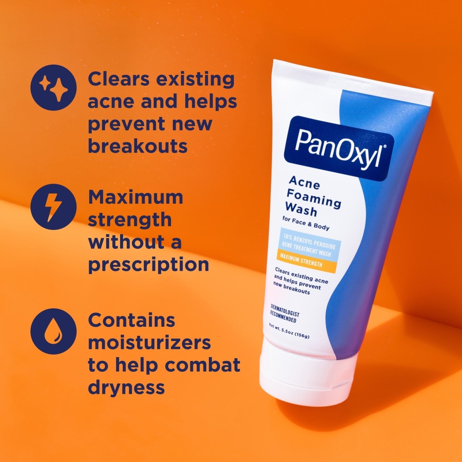 PanOxyl 10% Benzoyl Peroxide Acne Foaming Wash, Clear Acne, 5.5 Oz
