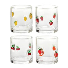Set of 4 clear icon tumblers with strawberry and cherry fruit decals