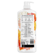 Pantene shampoo bottle back label with pump, nutrient rich moisture details
