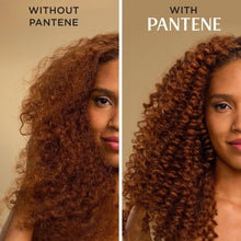 Pantene shampoo ad showing curly hair without and with Pantene