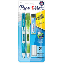 Paper Mate mechanical pencils set with clear barrels and teal and green grips