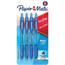 Paper Mate Profile retractable ballpoint pens, blue, bold 1.4mm, 4-pack