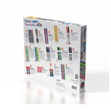 School supply essentials pack box with pens, pencils, glue, markers and erasers