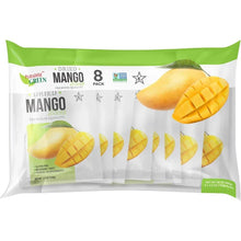 Dried mango slices bag with mango graphics and 8-count pack label