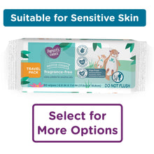 Travel-pack baby wipes, fragrance-free, white pack with sensitive-skin label