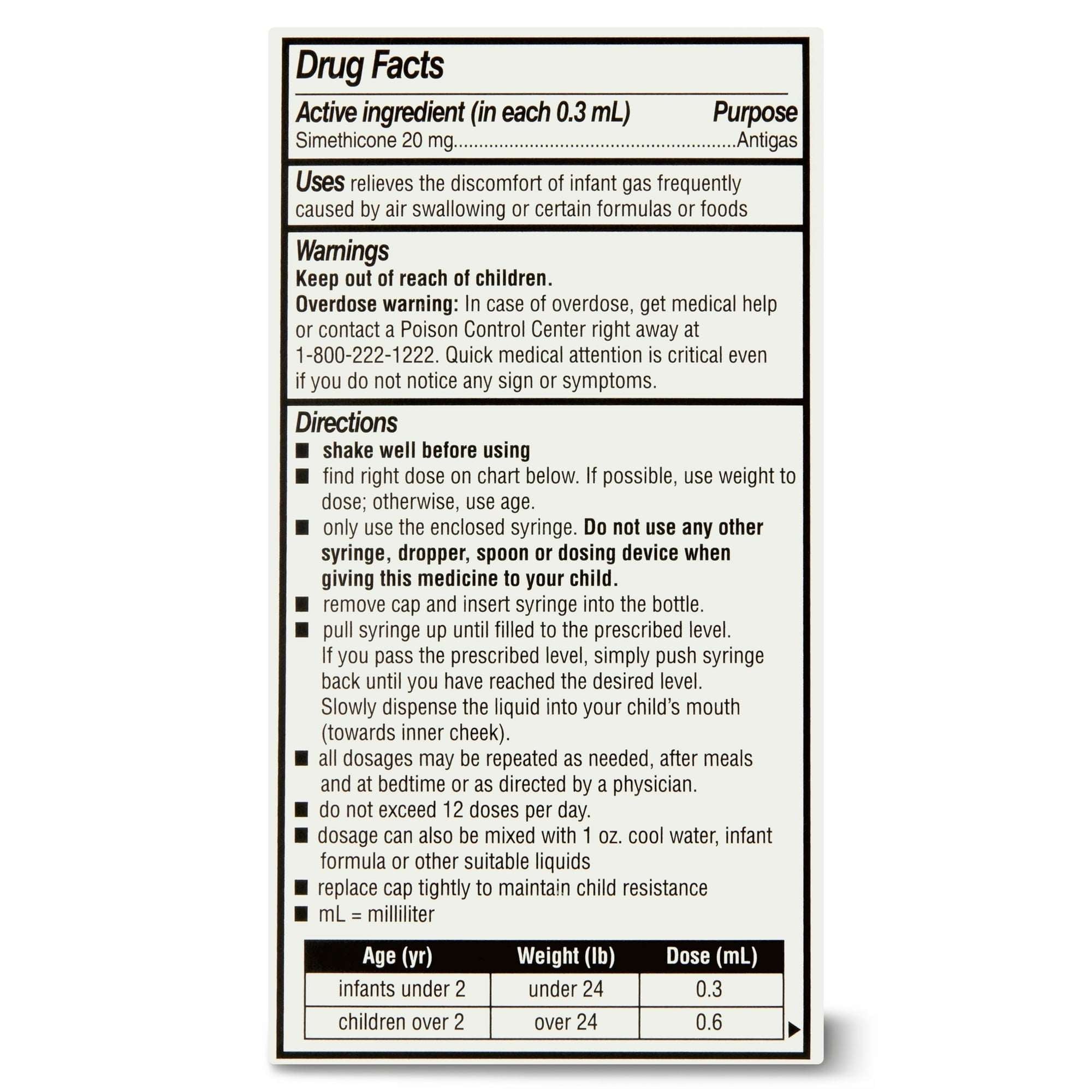 Parent's Choice Infant Gas Relief Drops, Simethicone 20mg, 1 fl oz