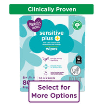 Baby wipes pack, Sensitive Plus 8x, Clinically Proven badge, white and teal