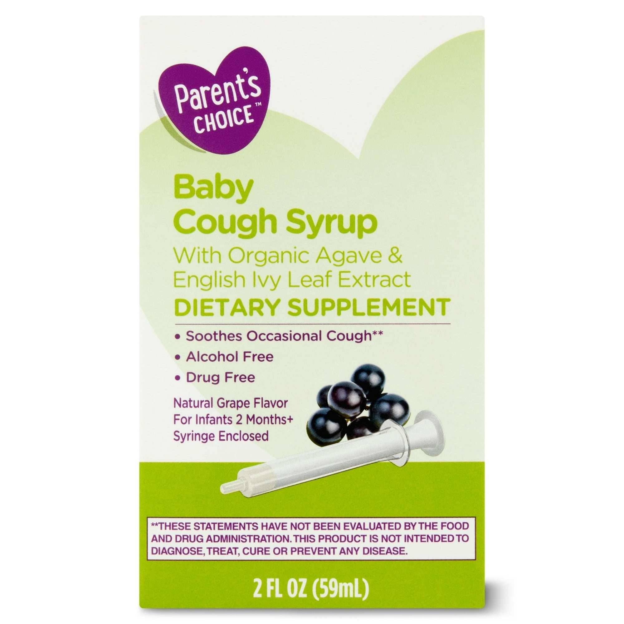 Parent's Choice Baby Cough Syrup Dietary Supplement, Grape Flavor, Drug-Free, Alcohol-Free, 2 fl oz