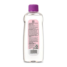 Parent's Choice baby oil bottle back label with purple cap, 14 fl oz