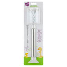 Boxed 3-in-1 bottle brush set with stainless handle and white brush heads