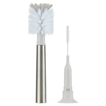 Bottle brush cleaning kit with stainless handle and white bristle brush head plus straw brush