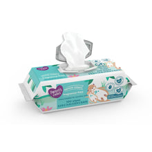 Fragrance-free baby wipes container with one wipe pulled up