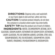 Directions, safety tip, and ingredients text panel for baby wash and shampoo