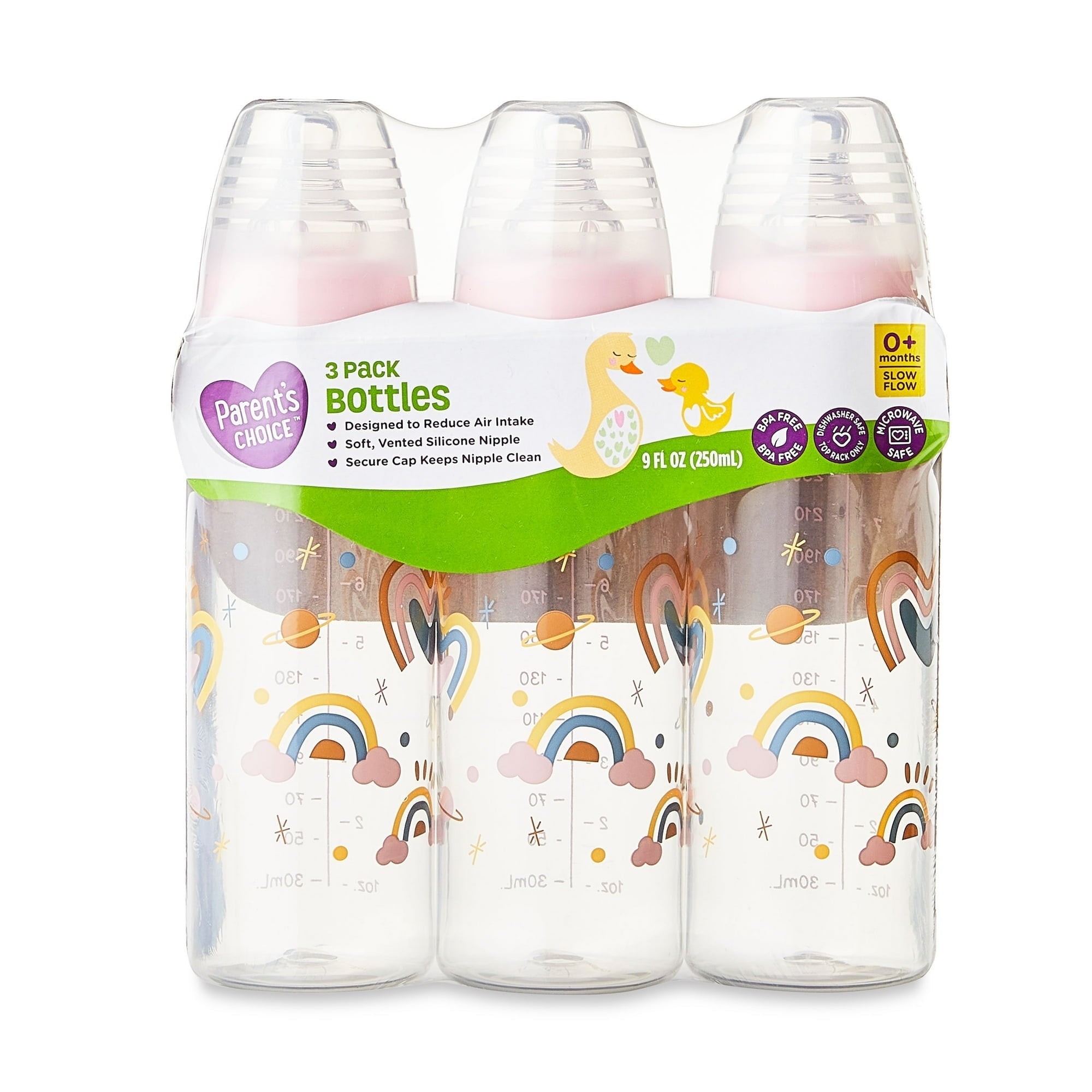 Parent's Choice Standard Neck Bottle, 9 fl oz, Newborn 0+ Months, 3 Pack