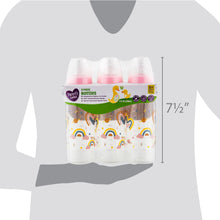 Parent's Choice 3-pack baby bottles with rainbow print and pink nipples, size view