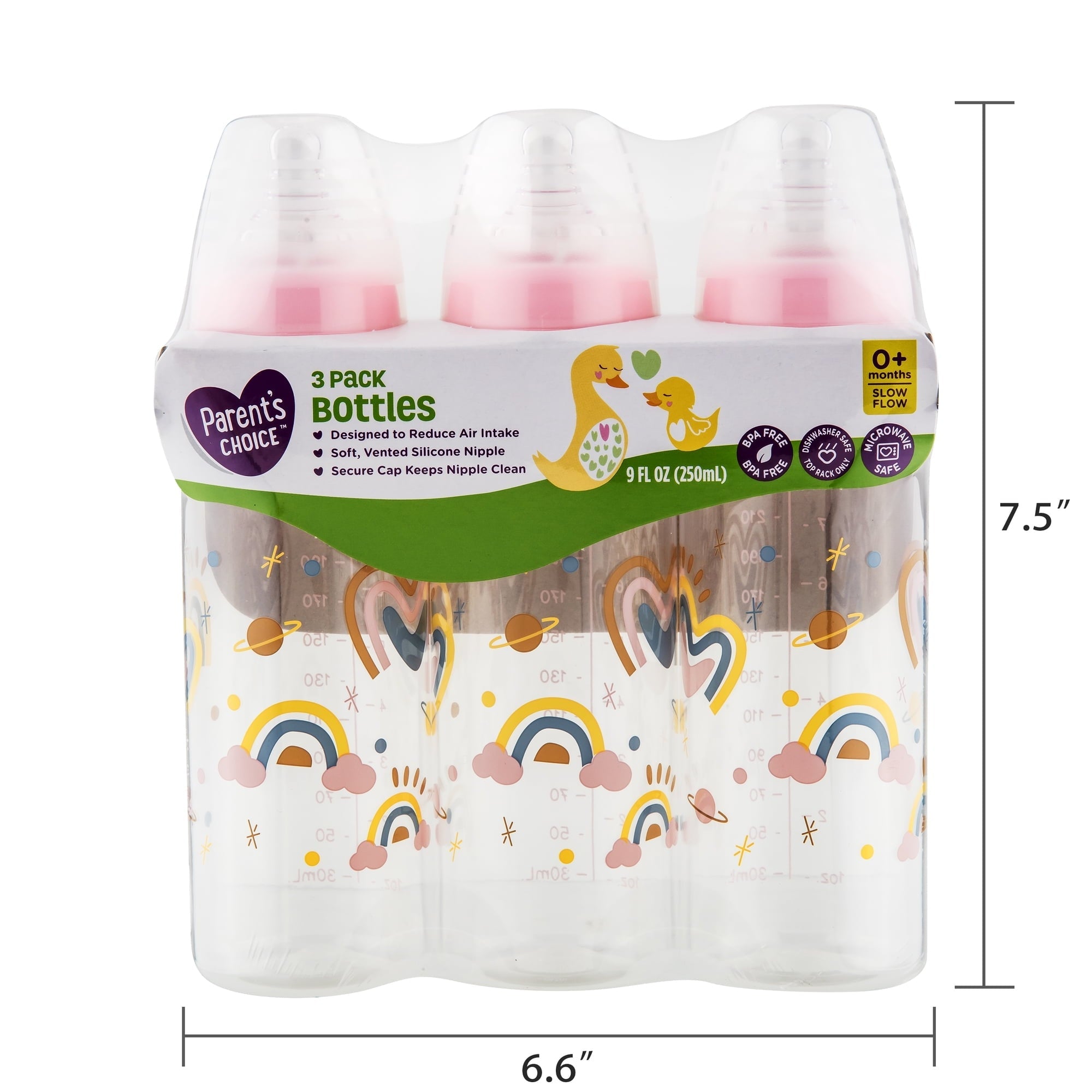 Parent's Choice Standard Neck Bottle, 9 fl oz, Newborn 0+ Months, 3 Pack