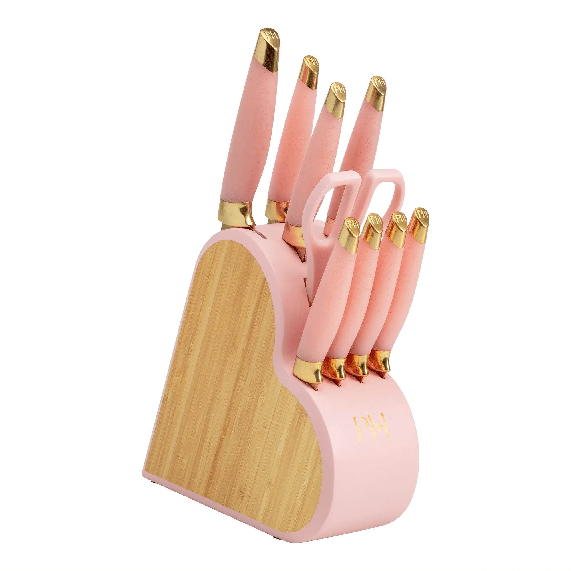 Paris Hilton Kitchen Knife Set with Heart-Shaped Block, 10-Piece Set, White Iridescent