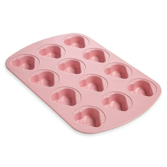 Paris Hilton 12 Cup Mini Heart Cupcake Pan Muffin Tin, Premium Nonstick & Dishwasher Safe, Pink