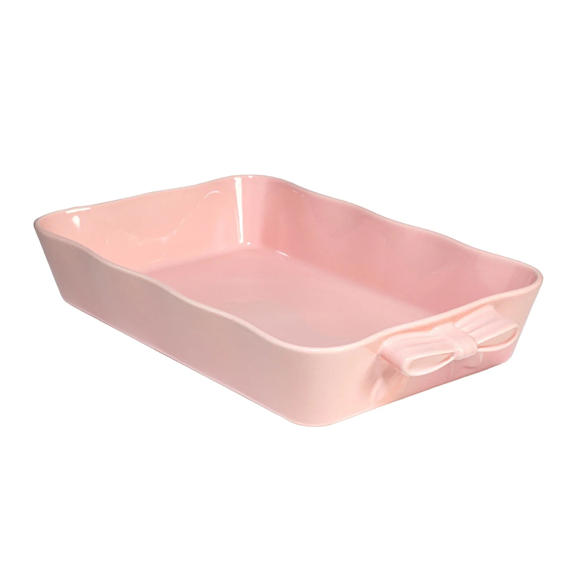 Paris Hilton Ceramic Square Baking & Casserole Dish, 8 x 8 x 2.75 in, Oven Safe to 450°F, Dishwasher & Microwave Safe, Pink with Bow Handles