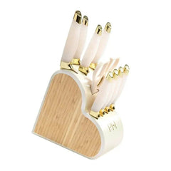 Paris Hilton Kitchen Knife Set with Heart-Shaped Block, 10-Piece Set, White Iridescent