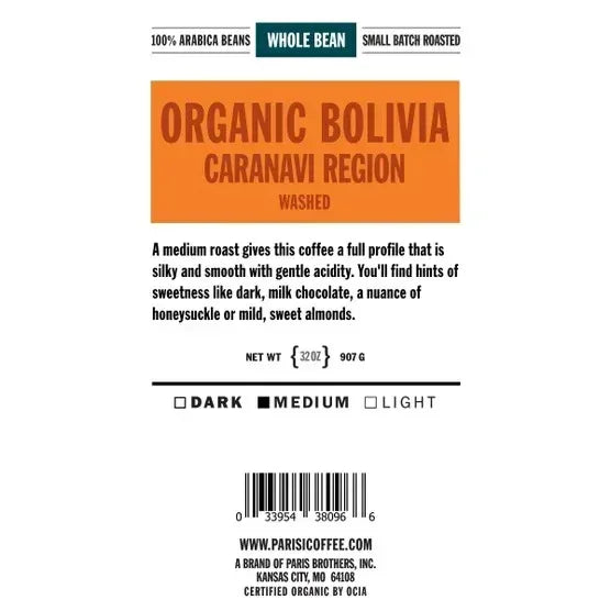Parisi Artisan Coffee Bolivian Organic Blend Whole Bean 2 lb, 2-pack