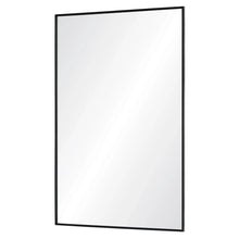Framed rectangular wall mirror with black border and clear reflective surface