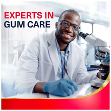 Parodontax Active Gum Repair toothpaste dentist care promotional graphic with expert