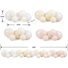 Sandy shades reusable PVC balloon garland set with size diagram, cream and white balloons