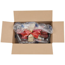 White wavy-edge beverage tub wrapped in clear plastic, inside a cardboard box