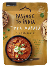 Tikka masala simmer sauce pouch with curry bowl graphic and cilantro garnish